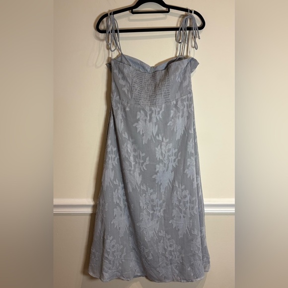 Lulus Loveliest Looks Dusty Blue Floral Jacquard Tie-Strap Midi Dress Large - Picture 5 of 9